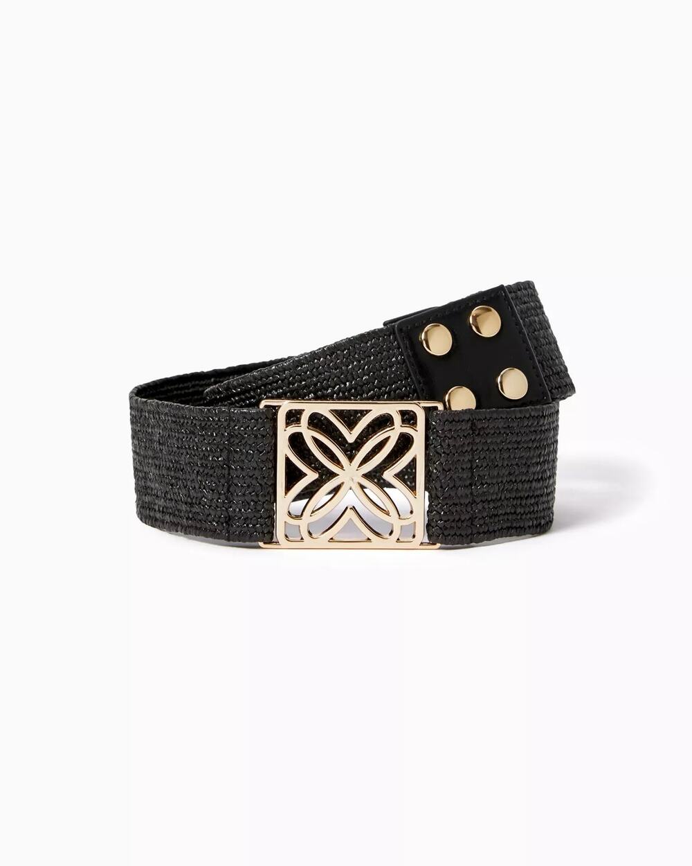 NWT Lilly Pulitzer Arta Woven Straw black and gold Belt Size L/XL